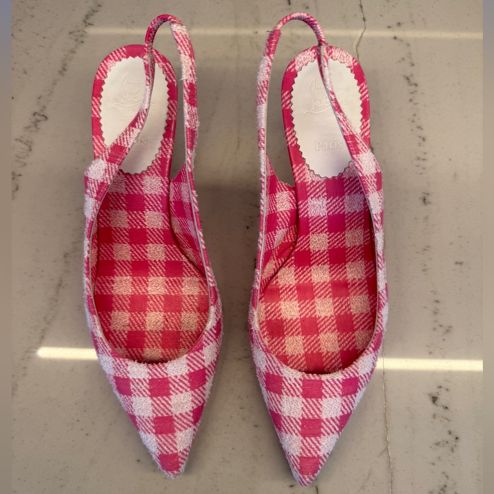 Christian Louboutin Sporty Kate Checkered Slingback Heels 35/5